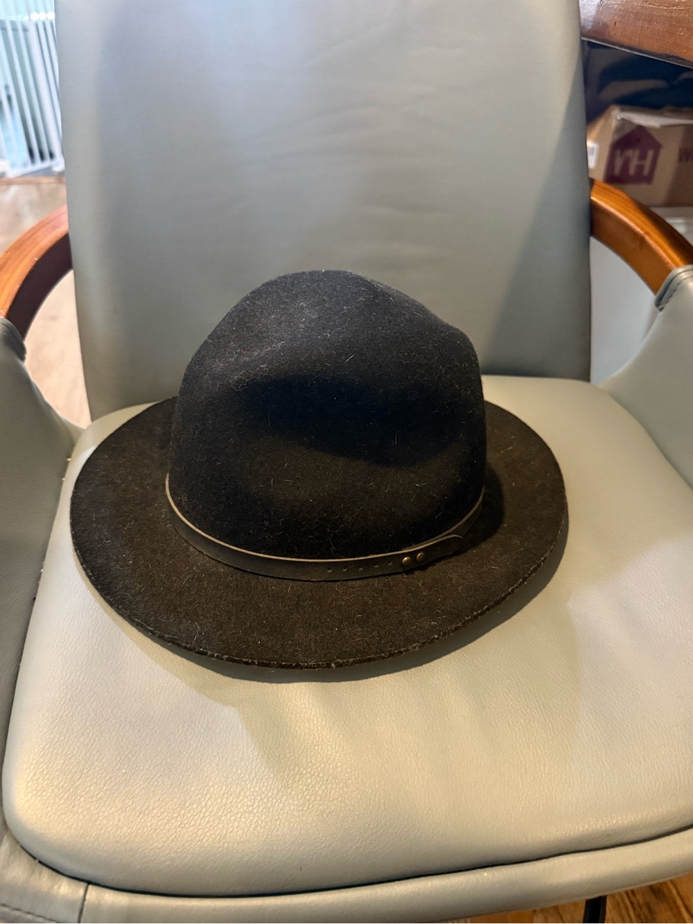 Black Wool Felt Fedora Hat with Leather Band One Size